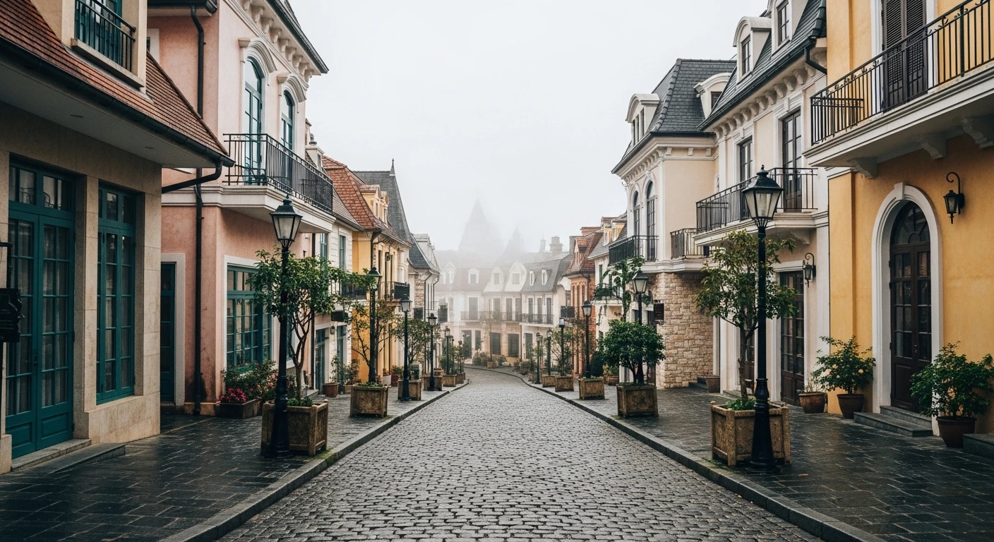 A view of the French Village at Ba Na Hills with its European-style architecture