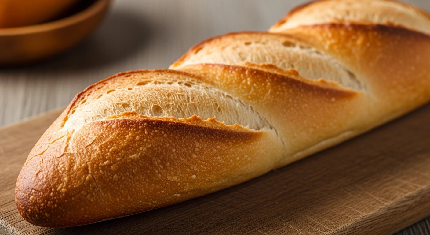 A freshly baked banh mi baguette with a golden, crispy crust