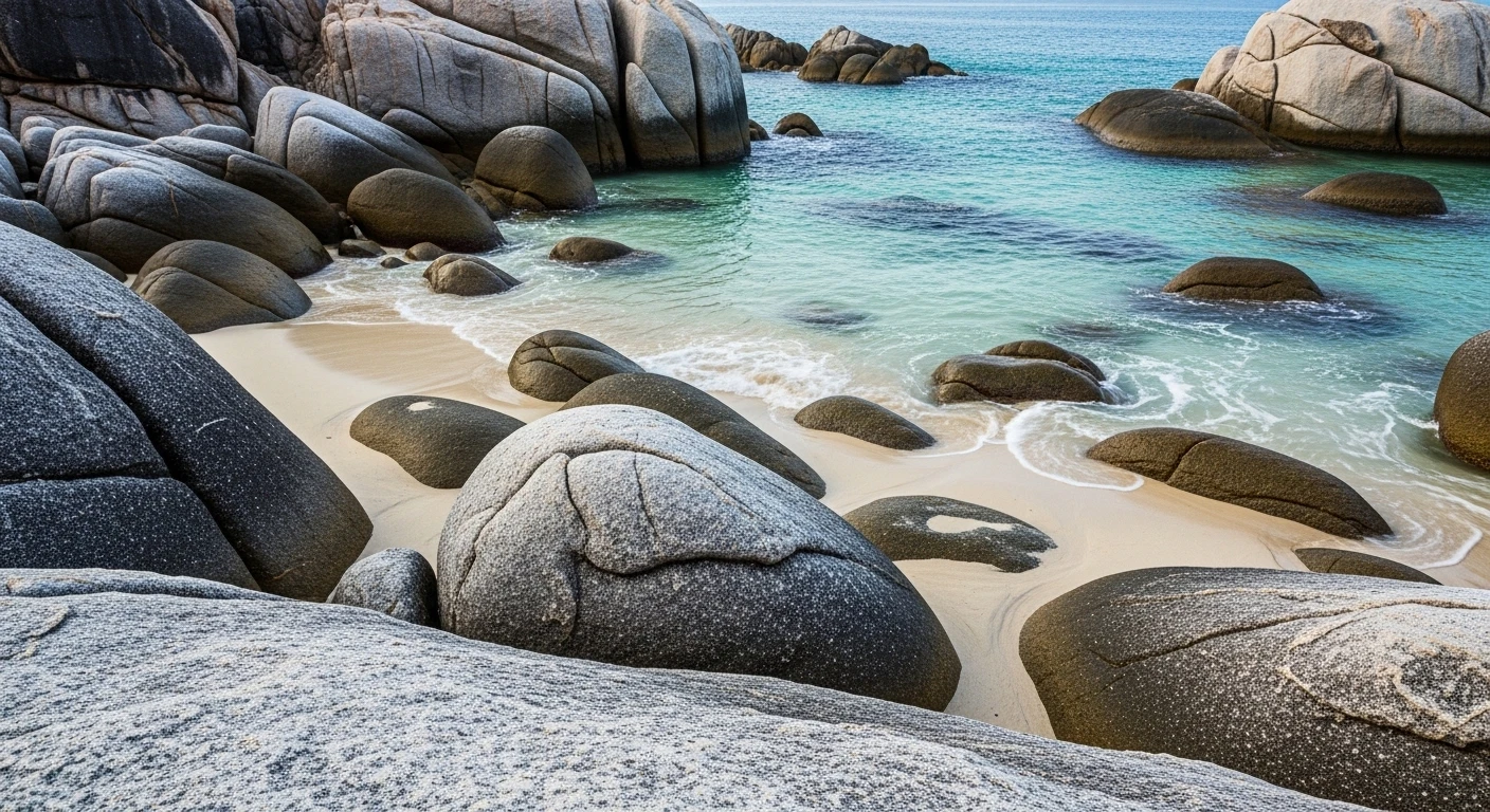 The unique smooth, rounded rocks on Egg Beach, Binh Hung Island.