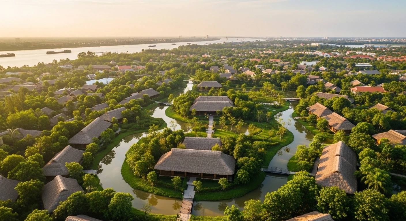 Aerial view of Binh Quoi Tourist Village showcasing lush greenery and waterways