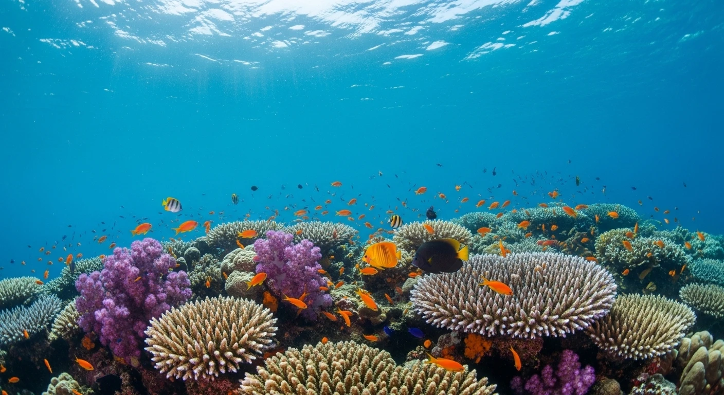 Vibrant coral reef teeming with colorful fish in Con Dao's clear waters