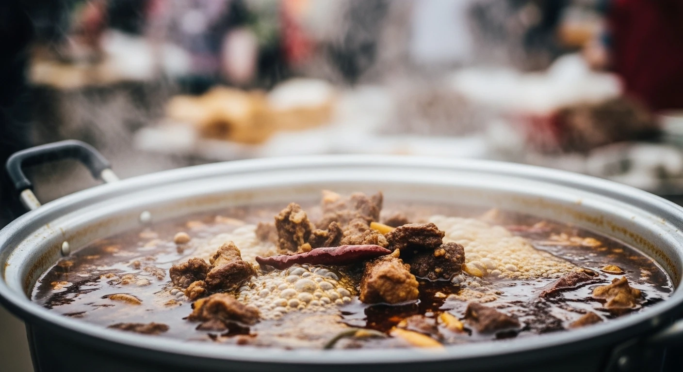 A bubbling pot of Thang Co stew at a local market