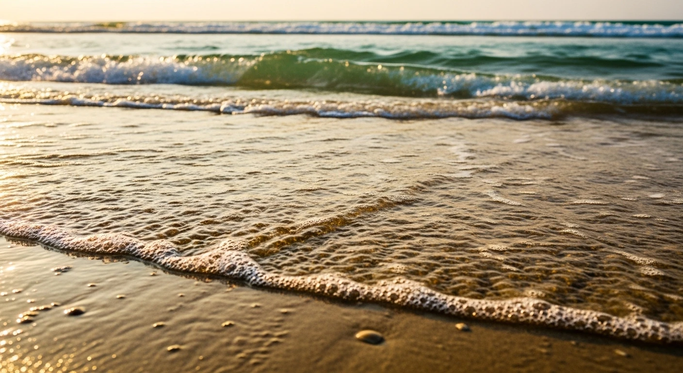 Close-up of the golden sand and clear blue water at Ho Tram Beach