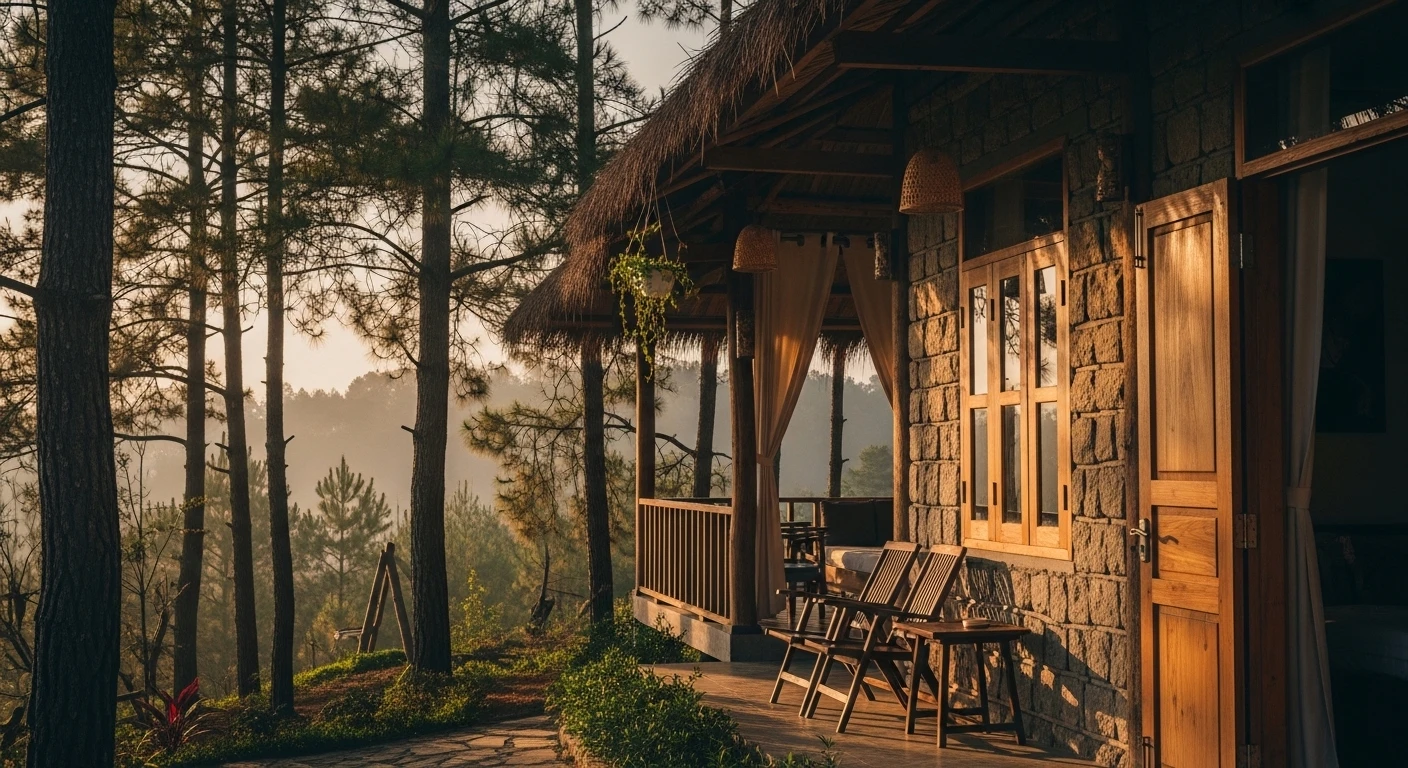 A cozy homestay with a view of the pine forests in Mang Den