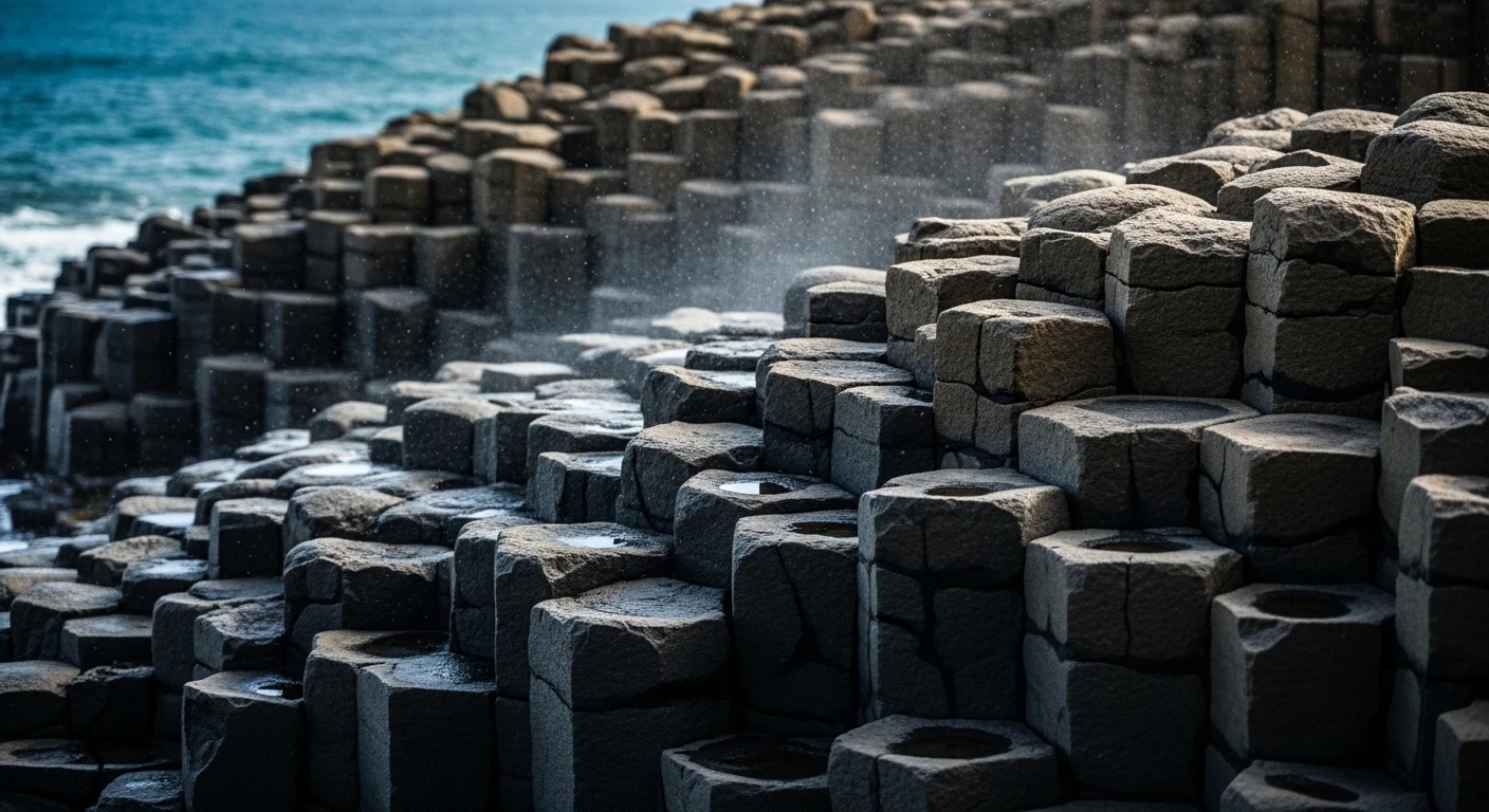 Close-up of the hexagonal basalt columns at Ganh Da Dia