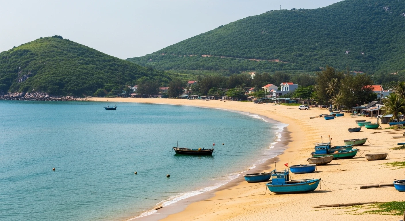 View of Xep Beach with its golden sand and calm blue waters