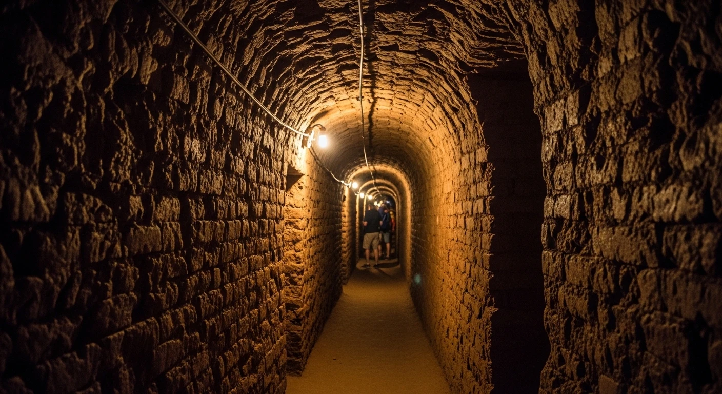 Inside the Vinh Moc tunnels, showing the narrow, earth-walled passages