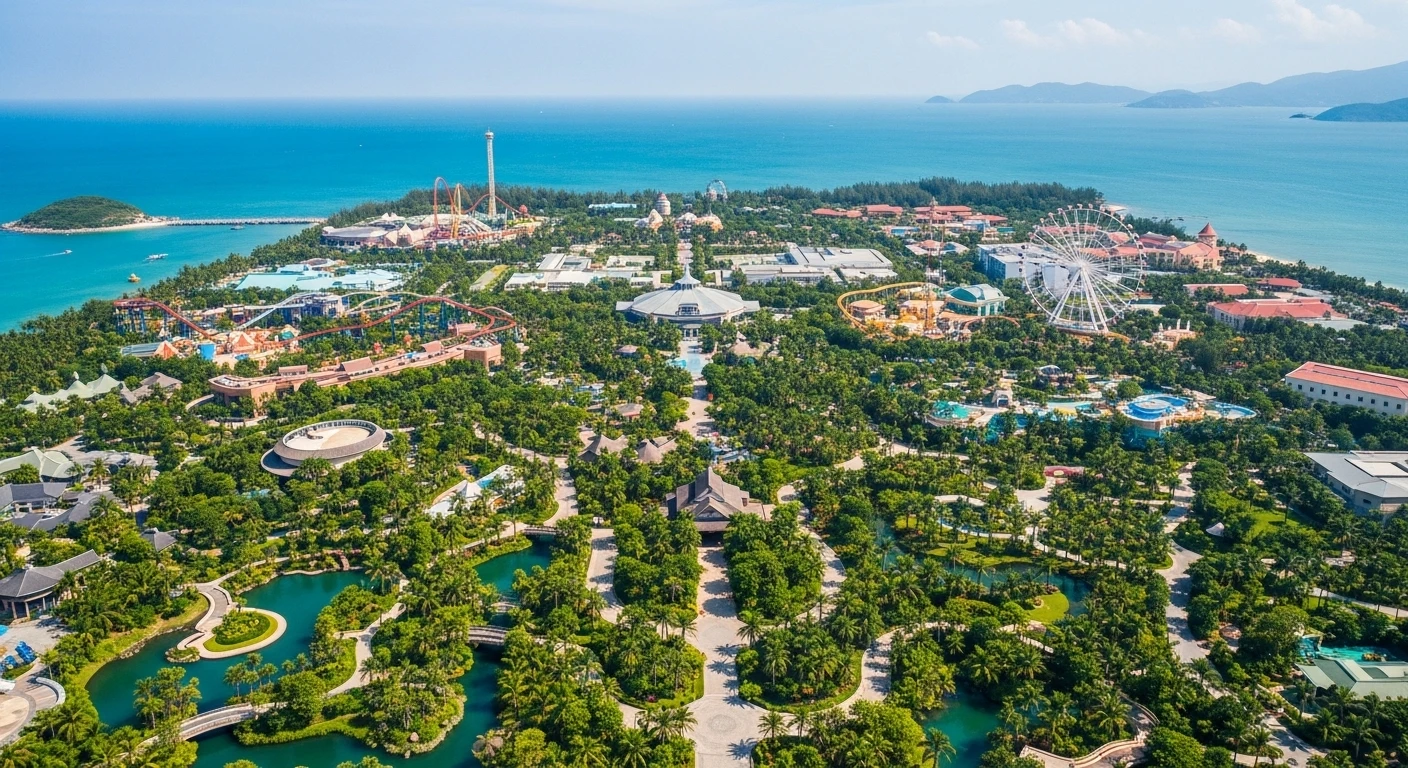 A view of the Vinpearl resort complex and its gardens from a higher vantage point